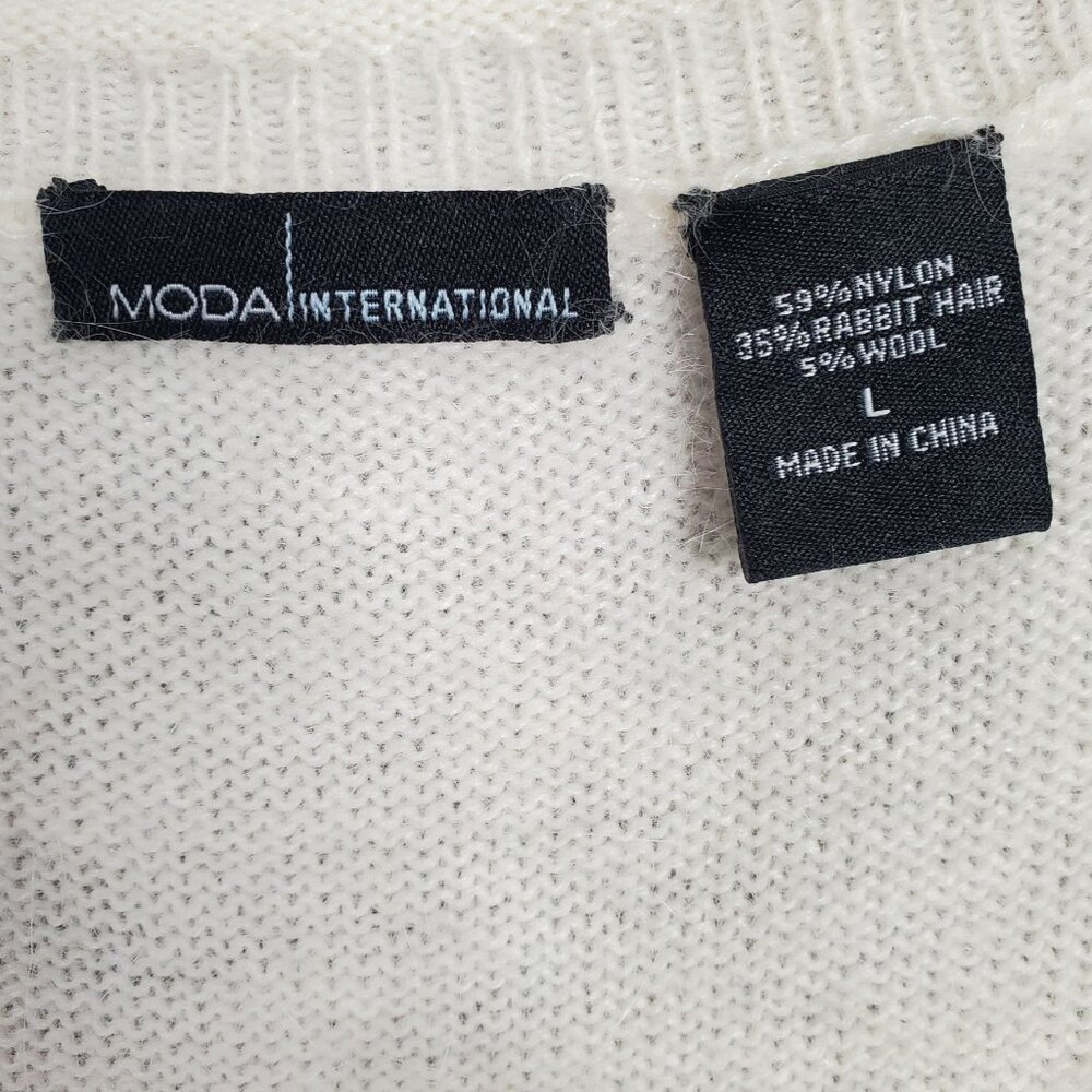 Moda International Size L Sweater Scoop Rabbit Hair Wool Blend Fuzzy Plush Cozy - Picture 4 of 9